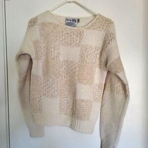 Vintage Braemar Sweater Womens S Cream Lambswool Angora Checker Hand Knit